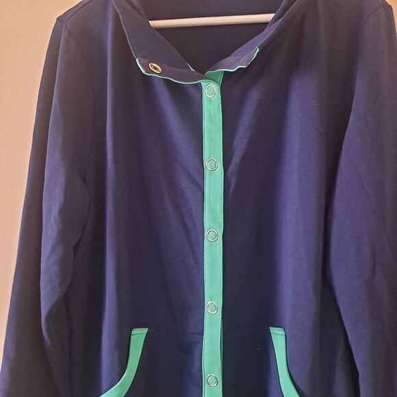 Susan Graver Navy & Green Button Down Terry Sweatshirt / Jacket - Size 1X - Picture 5 of 8